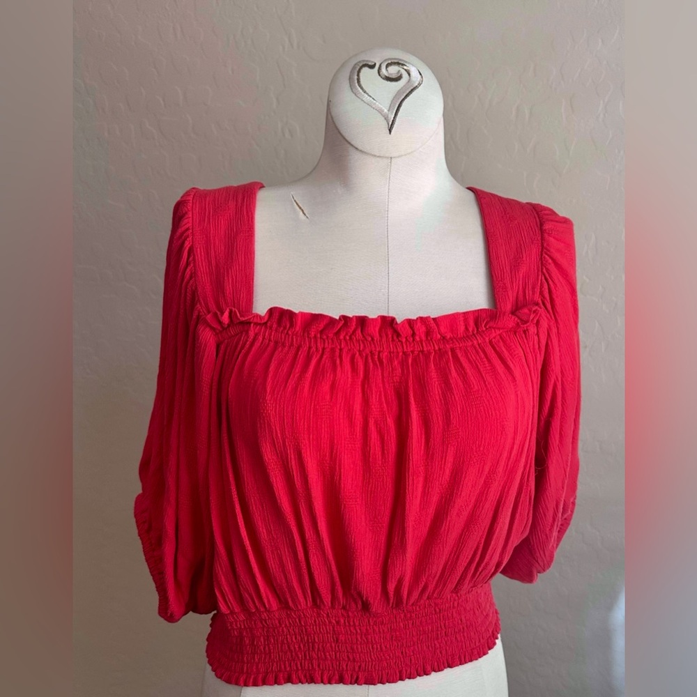 Land of the Free Poppy Red Cropped Blouse
